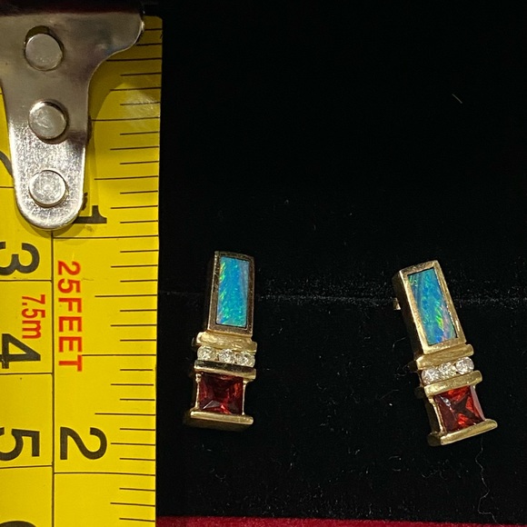 TURMALINE, INLAID OPAL & DIAMOND IN 14KT GOLD RING  & EARRINGS.  Could Be Kavana - Picture 11 of 11